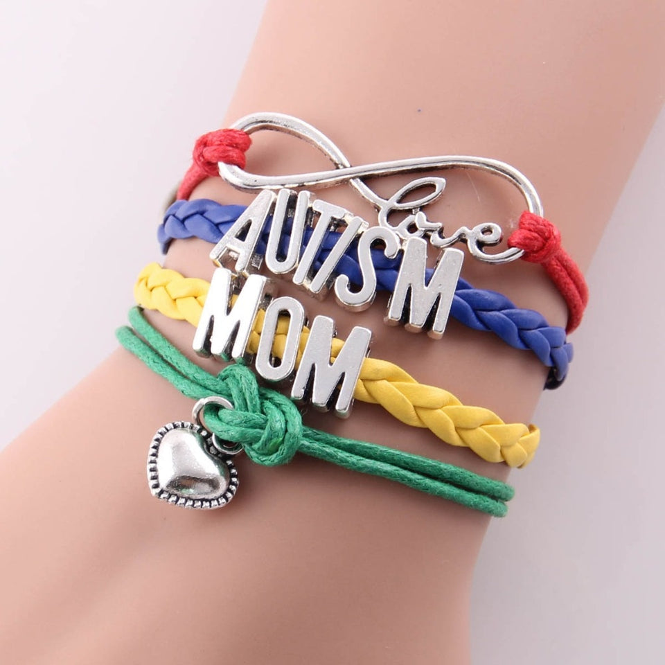 infinity love AUTISM MOM MUM SISTER DAD NANA GRANDMA AUNT Awareness bracelet heart charm leather bracelets & bangles